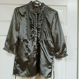 Grey satin tunic blouse juniors sz L